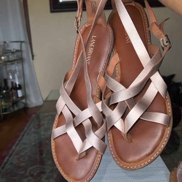 LANE BRYANT CRISSCROSS SOLD SHIMMER ROSE GOLD  SANDALS,12W - Picture 1 of 8